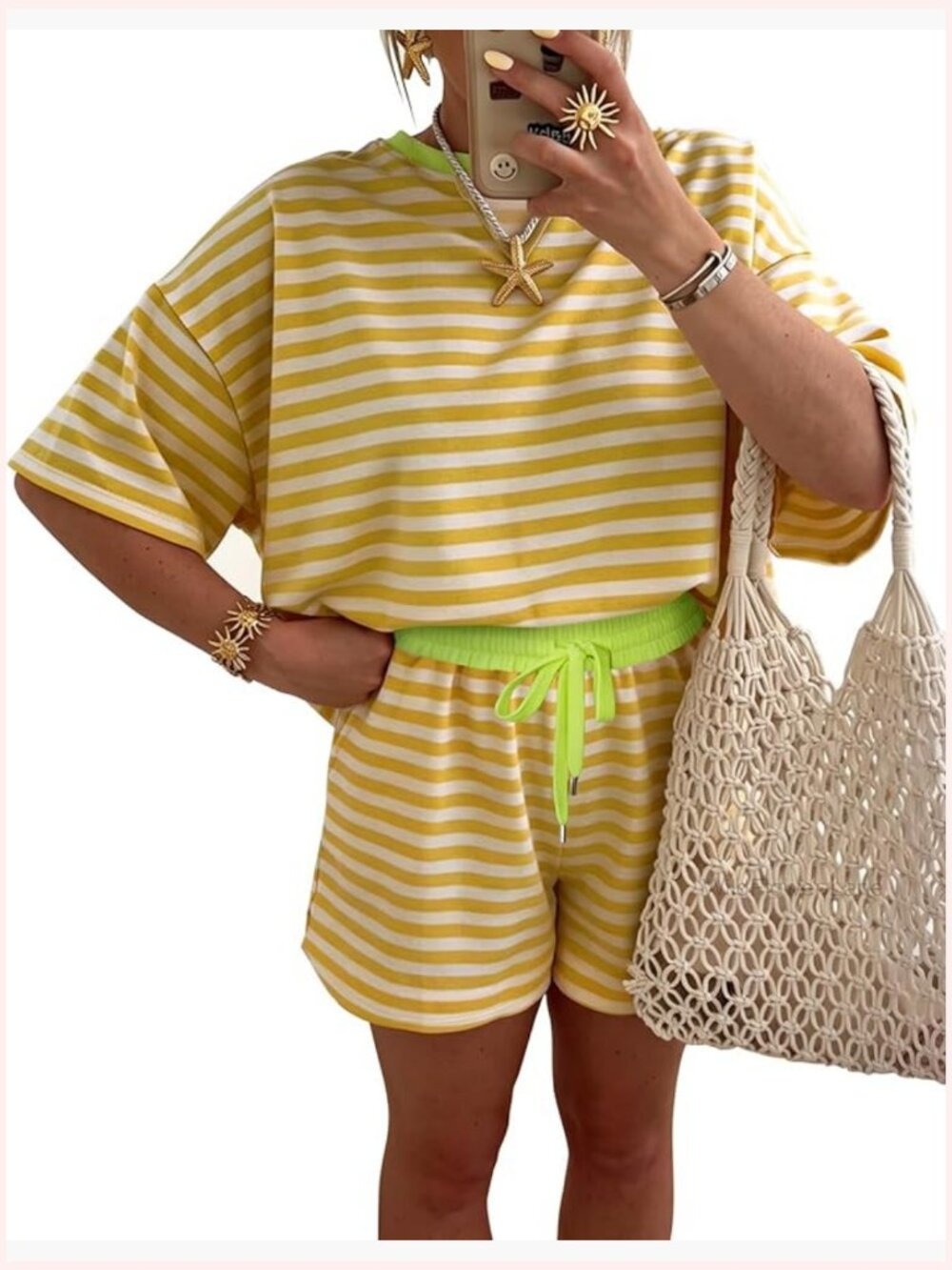 Striped Two Piece Short Set Lounge Matching Sets